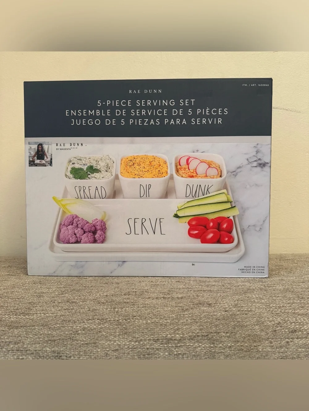 Rae Dunn 5-Piece Serving Set Spread, Dip, Dunk Serve Like New